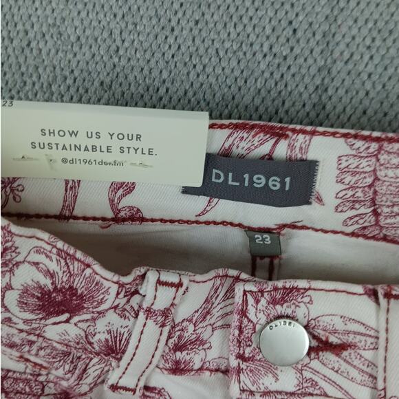 DL1961 Mara Ankle Jeans 23X27 White/Red High Rise Instasculpt Stretch Floral - Picture 6 of 16